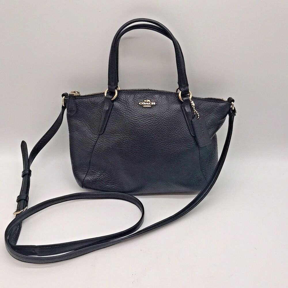 Coach Kelsey Crossbody Satchel Bag Black Genuine Pebbled Leather Zipper F57563